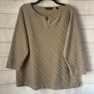 Investments II Taupe Top Diagonal Stripes 3/4 Length Sleeves Size 1X